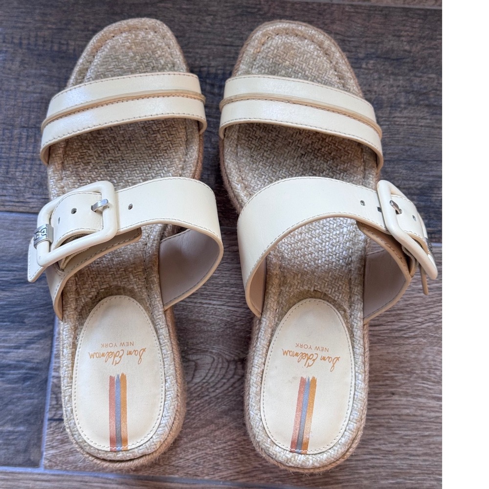 Sam Edelman Carson Cream Leather Wedge Sandals Ivory Buckle Slides 8M Boho Beach